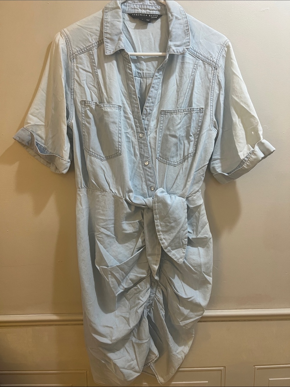 Veronica Beard Light Blue Denim Tie-Front Button-Down Shirt Dress